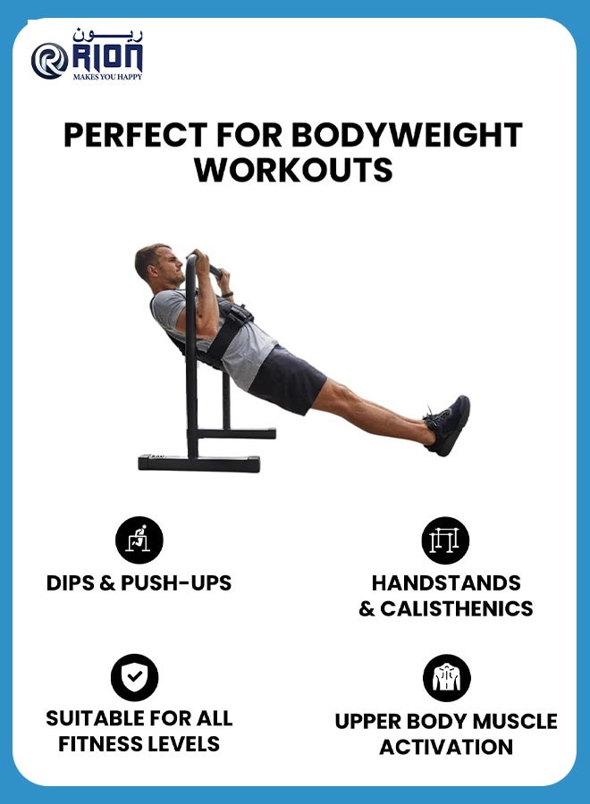 RION Heavy-Duty Parallel Dip Bars – Home Gym Strength Training Equipment Stand for Dips, Push-Ups, L-Sits, Triceps, Chest & Shoulder Workouts (Black) - Image 5